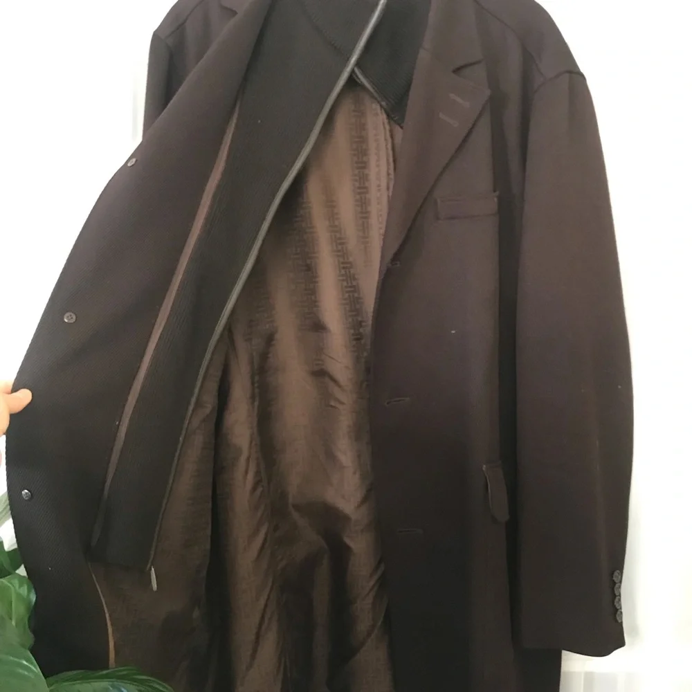 Cole Haan Wool blend Brown Double Closure Zip & Button Peacoat Sz XXL